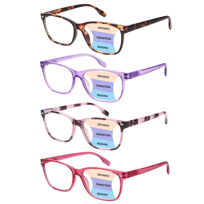 COJWIS 4 Pack Multifocus Progressive Reading Glasses for Women -