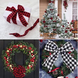 6 cm Checked Gingham Ribbon, Checked Farmers Check, Christmas Decorative Ribbon, Gift Ribbon, Fabric Ribbon for Christmas Decoration, DIY Crafts Arching, Gift Wrapping, 6 Metres Red and Black Checked