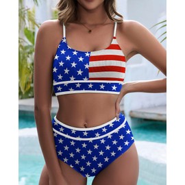 4th of July Swimsuits for Women High Waisted American Flag Bikini Red White Blue Swimsuit Patriotic Bathing Suit Z American Flag X-Large