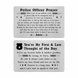 DGXMD Metal Police Officer Prayer Card - Double-sided Police Husband Gifts - Engraved Police Wallet Card for Birthday Anniversary Police Week Academy Graduation from Wife