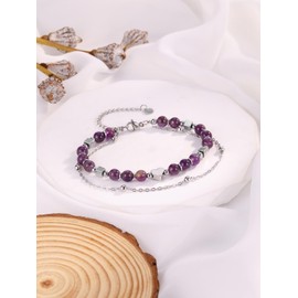 CrystalTears Amethyst Crystal Heart Bracelet for Women Girls, Silver Layered Amethyst Healing Stone Beaded Bracelets Jewellery Gifts for Women Mum Teen Girls Best Friends Birthday Christmas