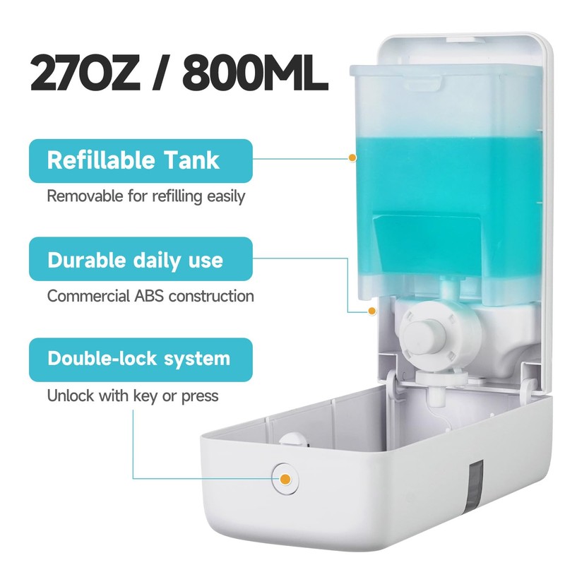 AIKE Wall Mount Liquid Soap Dispenser, 27oz Large Capacity with