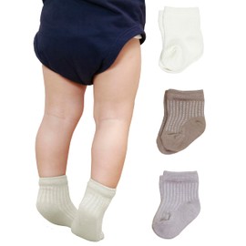 Maison Peony Baby Socks, Set of 3, Waffle Socks, Cotton Set, Baby Socks, Girls, Boys, Fashionable, Pale Cotton, 100% Cotton, 2.8 - 4.7 inches (7 - 12 cm), Newborn, 1 Year, 2 Years, 3 Years Old, Gift,