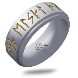 Knot Theory Rune Silicone Ring - I Love You in Viking Runic Characters with Gold Inlay - Smooth Silver Size 8 8mm Breathable Comfort Fit - Valentine's Engagement Wedding Band