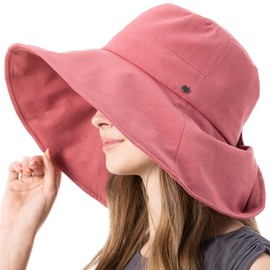 Loo&c Women's Hat, Large Size, Wide Brim Glacier Hat, 2-Way Wide Brim Hat, UV Protection, Cooling Sensation, Full Blackout, UV Protection, Spring and Summer, Includes Chin Strap, Pink