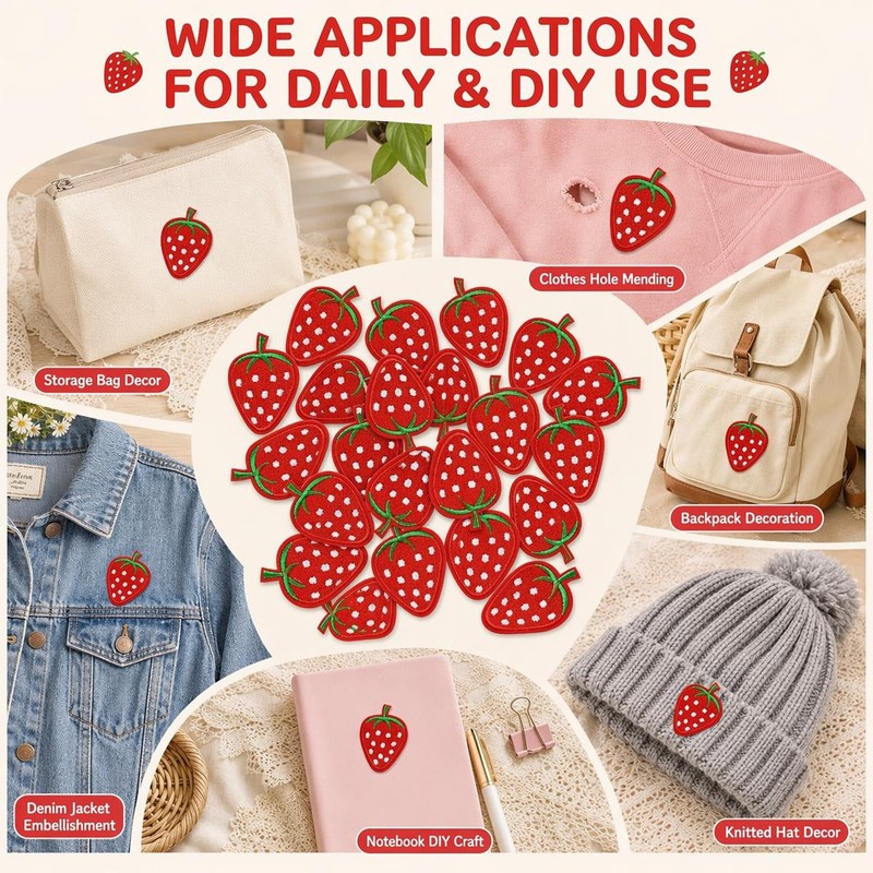 20Pcs Strawberry Iron On Patches Embroidered Fruit Appliques
