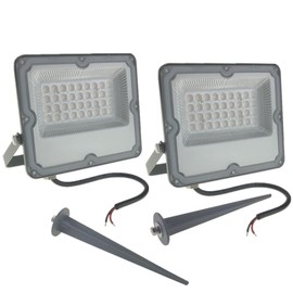 QUANS 2-Pack 20W LED Flood Lights - Cool White 6000K, 12V-60V DC AC Low Voltage Waterproof Outdoor Lighting for Garden, Pathway, Security with Stake Stakes