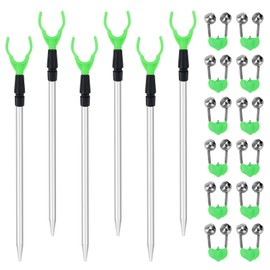 6 Packs Extendable Fishing Rod Holder for Ground Rack, Adjustable Fishing Pole Holders Spike Stand with 12 Alarm Bells Telescopic for Bank Sand Beach (6PCS)