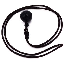 Thajaling 16 mm Obsidian Necklace with Adjustable Nylon Cord Stone Pearl Lucky Chain Pendant Gift Ideas for Men and Women, Obsidian, nylon, Pearl