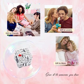 Amuefer Love Cube Charms for Bracelets 925 Sterling Silver with Cubic Zirconia Pendant for Necklaces Birthday Christmas Jewelry Gifts for Women Mom Friends