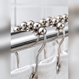 Roller Ball Shower Curtain Hooks for Bathroom – 12-Piece Hanging Ring Set for Smooth Curtain Movement