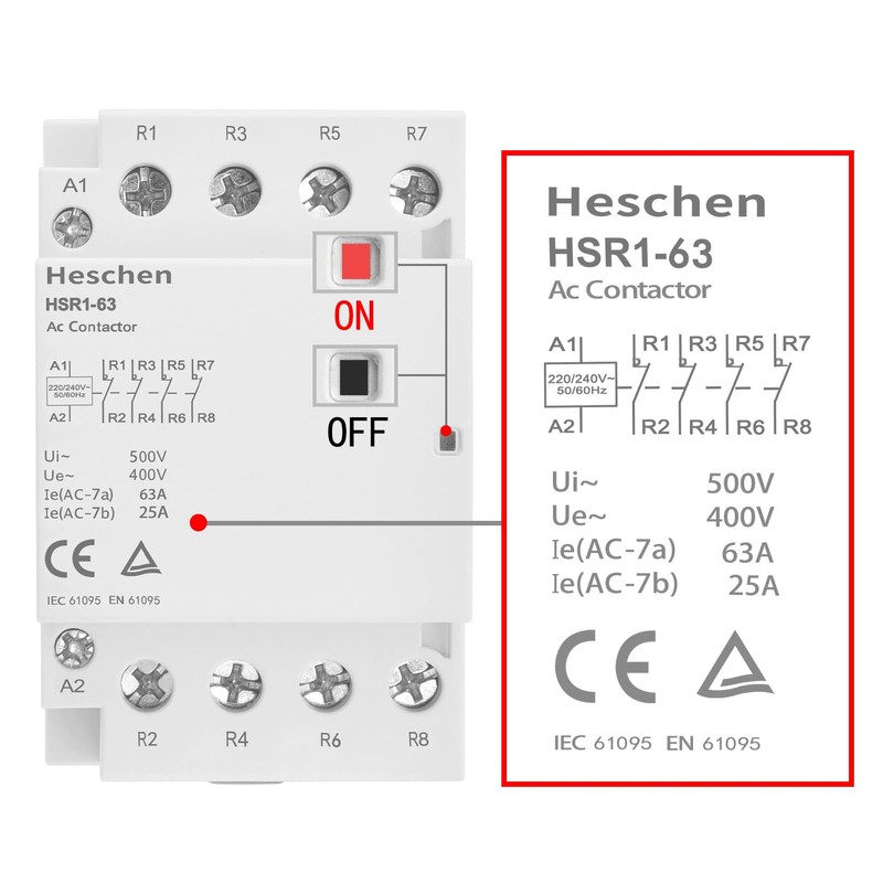Heschen Household AC Contactor HSR1-63 4 Pole Four Normally Closed