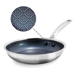 Blue Diamond Hybrid Nonstick Stainless Steel 8” Frying Pan, PFAS-Free Ceramic Skillet, Diamond Bond Powerful Searing, Dishwasher & Metal Utensil Safe, Stay-Cool Handle, Induction Ready, All Cooktops