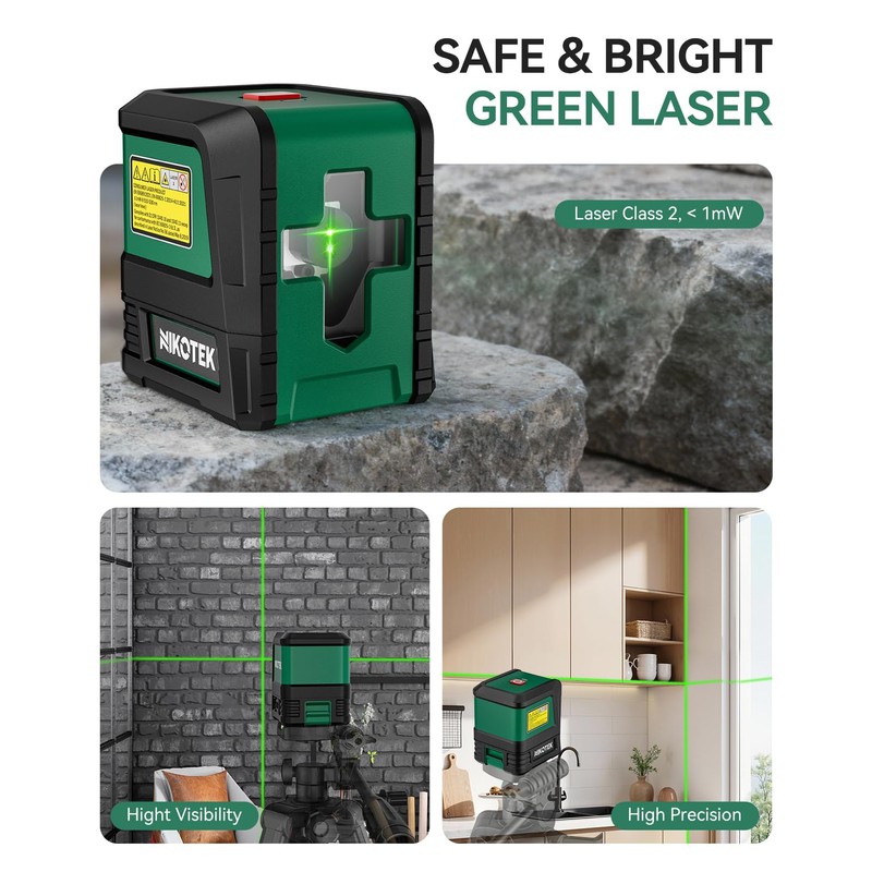 Nikotek Laser Level Self-Leveling Green Beam Horizontal and Vertical Crossline
