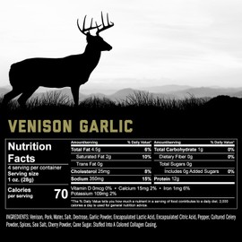 ICON Meats Venison and Pork Snack Sticks, Garlic, 6 Pack High Protein Snacks, 4 Meat Sticks per Pack, Zero Sugar, Gluten Free, Natural, USDA Inspected, Made in the USA, Gifts & Stocking Stuffers