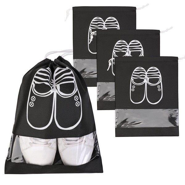 OOTSR Lot de 4 sacs à chaussures de voyage - 43,5 x 32 cm - Sac de rangement résistant à l'eau pour salle de sport, bagages, piscine, gym, golf, bowling, linge (43,5 x 32 cm), Noir