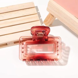 6pcs Red Gradient Transparent Middle Size Multiple Shapes Love Bow Ellipse EemicircleTriangleSquare Hair Claws Clips Jaw Light Weight No Slip Strong Hold