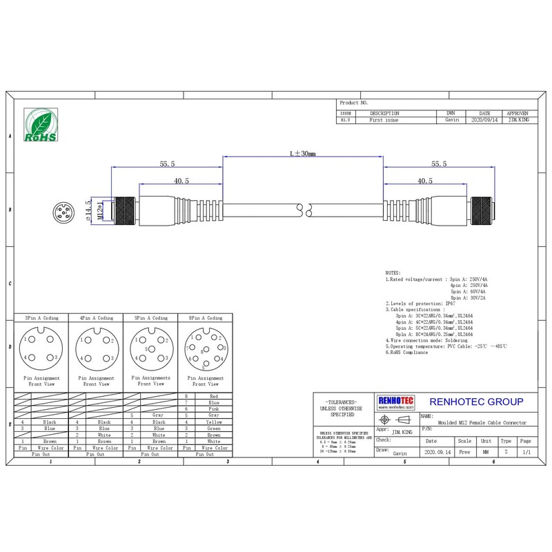 Elecbee M12 Connector 5 Pin A-Code Female to Female Double