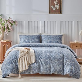 Lekesky 100% Cotton King Size Duvet Cover Sets Blue Bedding - Classic Paisley Print Duvet Cover Sets (1x Quilt Cover, 2x Pillowcases) 200T Cozy Cotton King Size Bedding 230x220 cm, Blue