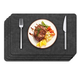 Maxpearl Faux Leather Placemats Set of 4, Waterproof - Wipe Clean - Heat Resistant - Anti Slip Dining Table Place Mats, Suitable for Indoor & Outdoor Use, 17’’×12’’, Black