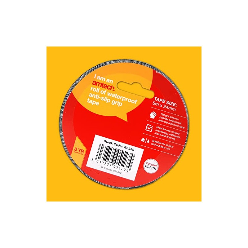 Amtech W8250 Black Waterproof Anti-Slip Grip Tape (5m x 24mm)