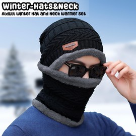 Axinyijia Winter Hat with Loop Scarf Set for Men Women Winter Beanie Warm Hat with Fleece Lining, red