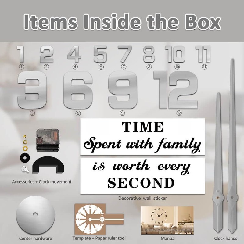 Mintime Modern Frameless DIY Wall Clock Large 3D Wall Watch