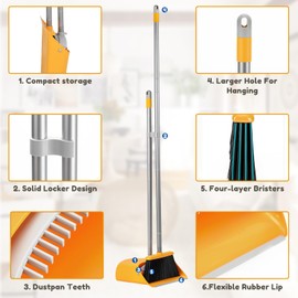 SONCAL Broom and Dustpan Set with Long Handle 52", Standing Broom and Dust Pan Set for Home Kitchen Room Office Lobby Yellow