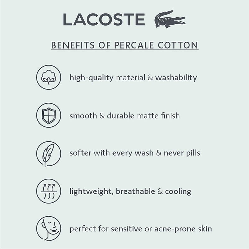 Lacoste 100% Cotton Percale Sheet Set, Solid, Allure Blue, King
