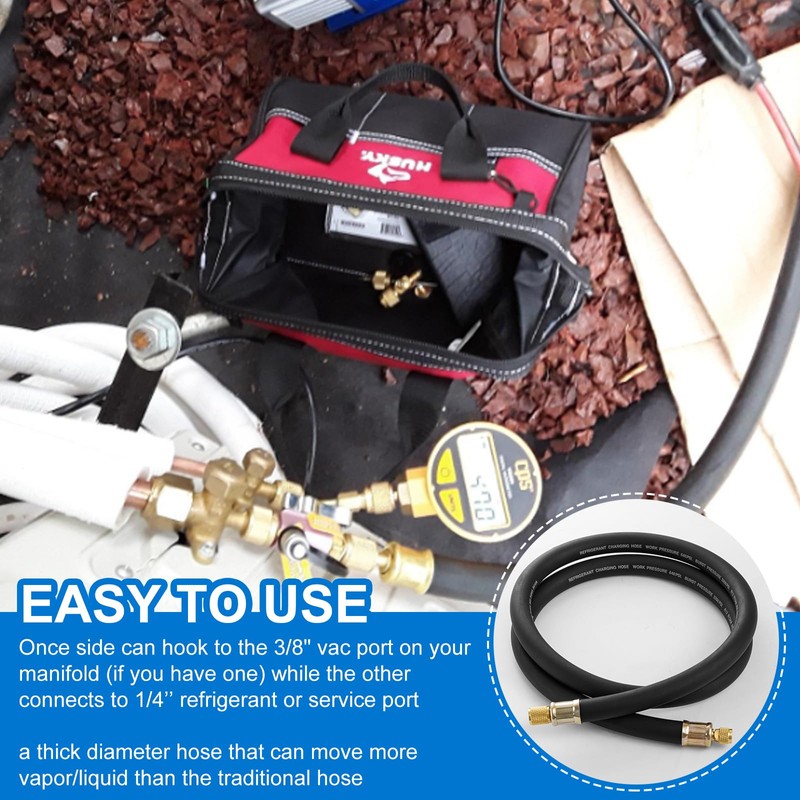HVAC Vacuum Hose Evacuation Kit, 1/2'' ID Vacuum Refrigerant Charging
