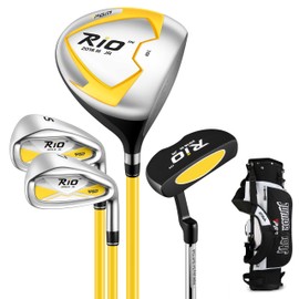 PGM Junior Golf Clubs Set - Kids Golf Clubs for Ages 3-5, 6-8, 9-12 | Right Handed - Oversized Sweet Spot 360cc Driver - Lightweight Graphite Shafts - Golf Stand Bag