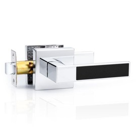 Probrico Heavy Duty Square Door Handle with Black Leather Hand Lever, Keyless Passage Interior Door Levers for Hallway or Closet, Polished Chrome, 1 Pack