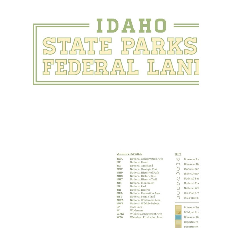 Idaho State Parks & Federal Lands Map 18x24 Poster (Sage