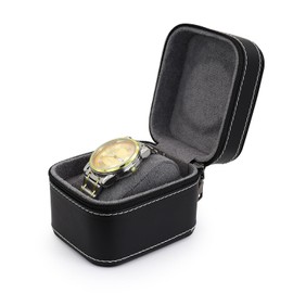 WisePoint Single Watch Box, PU Leather Watch Case Watch Travel Case with Removable Pillow, Portable Watch Boxes with Zipper for Travelling, Business Activities, Exhibition (black)