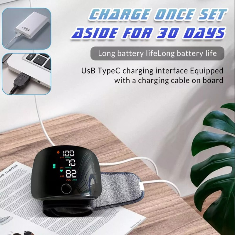 LED Blood Pressure Monitor Wrist Rechargeable Voice Broadcast Heart Rate