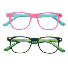 Outray Kids Computer Blue Light Blocking Glasses for Boys and Gilrs Age 3-12 Anti Eyestrain (Set Green+Pink/Green, 46)