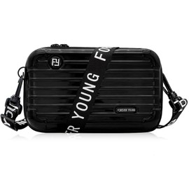 FENGCHUANG Mini Suitcase Bag for Women, Portable Travel Cosmetic Bag, Water Resistant Suitcase Shoulder Bag for Keys, Cosmetics, Various Cards (Black), black