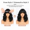 Black Short Bob Wavy Wig with Bangs for Women 14inch