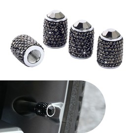 Ferianl 4PCS Bling Tire Valve Caps, Crystal Rhinestone Car Wheel Tire Valve Covers, Waterproof Dustproof Tire Air Valves Cap, Sparkling Elegant Car Accessories Universal for Cars, Bike, SUV (Black)