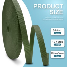 CooBigo Nylon Webbing 3/8 Inch Heavy Duty Militarygreen Nylon Webbing Straps 3/8" Wide,12 Yard Webbing Strapping for Outdoor Crafting DIY