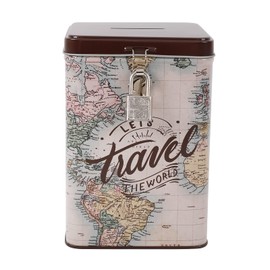 I-TOTAL® Funny Money Box with Padlock and Keys, Metal Money Box with Clasp (MAPS)