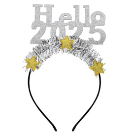 Happy New Year Headband, Hello 2025 New Year Headband, Silver Sparkling Star Headband, New Year Headbands for Adults Kids for New Year's Eve, Evening Parties, and Parties (Silver, 1)