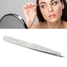 Slant Tip Eyebrow Tweezers, Professional Eyebrow Tweezers with Stainless Steel Comb, Safe, Portable, Smooth, Ergonomic, Multipurpose for Home Beautician (Silver)