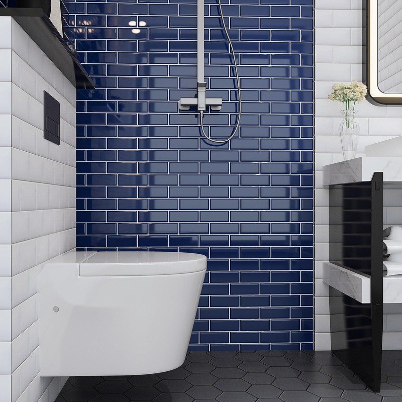 VaryPaper 10 Sheets Navy Blue Subway Tile Peel and Stick