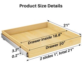 Pull Out Cabinet Organizer, Soft Close Wooden Slide Out Drawers for Pots and Pans, Full-extension Roll Out Shelves for Kitchen Cabinets, Pantry Organization, Bottom & Side Mount(21"W X 21"D x 3.4''H)