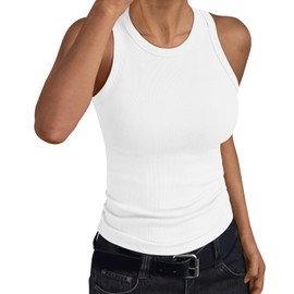 Trendy Queen Womens Tank Tops Summer Workout Racerback Ribbed Shirts Beach Vacation Outfits Spring Fashion Y2k Clothes White S