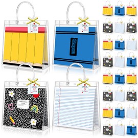 24 Pack Back to School Gift Bags Bulk, Clear PVC First Day of School Goodie