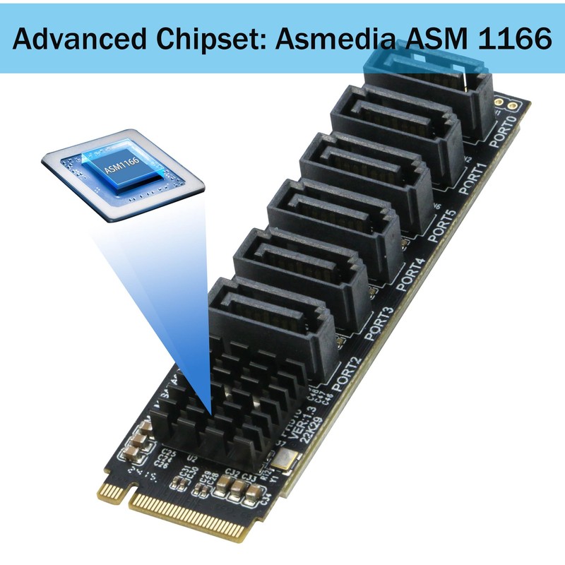 M.2 to SATA 3.0 Adapter [6-Port], RIITOP M.2 NVMe to