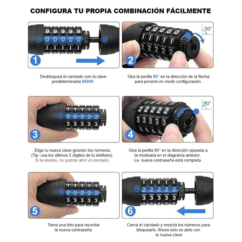 Timotech Candado de Bicicleta de 1.22 Metros, Cadena para Bicicleta