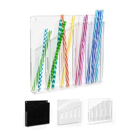 HaoHaio Acrylic Straw holder for Cabinet Door & Kitchen - Stepped Upright Reusable Tumbler Straws Organizer Storage Design, Space-Saving, Easy-Access(Clear)